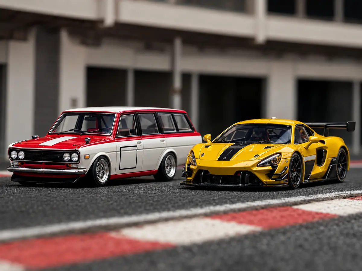 Escena ilustrativa realista de modelos Diecast Tarmac Works