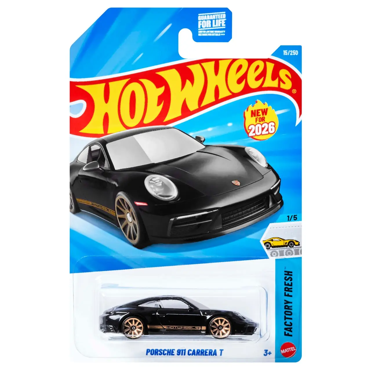 Hot Wheels Porsche 911 Carrera T — Factory Fresh 1/5, 15/250, negro JJK80