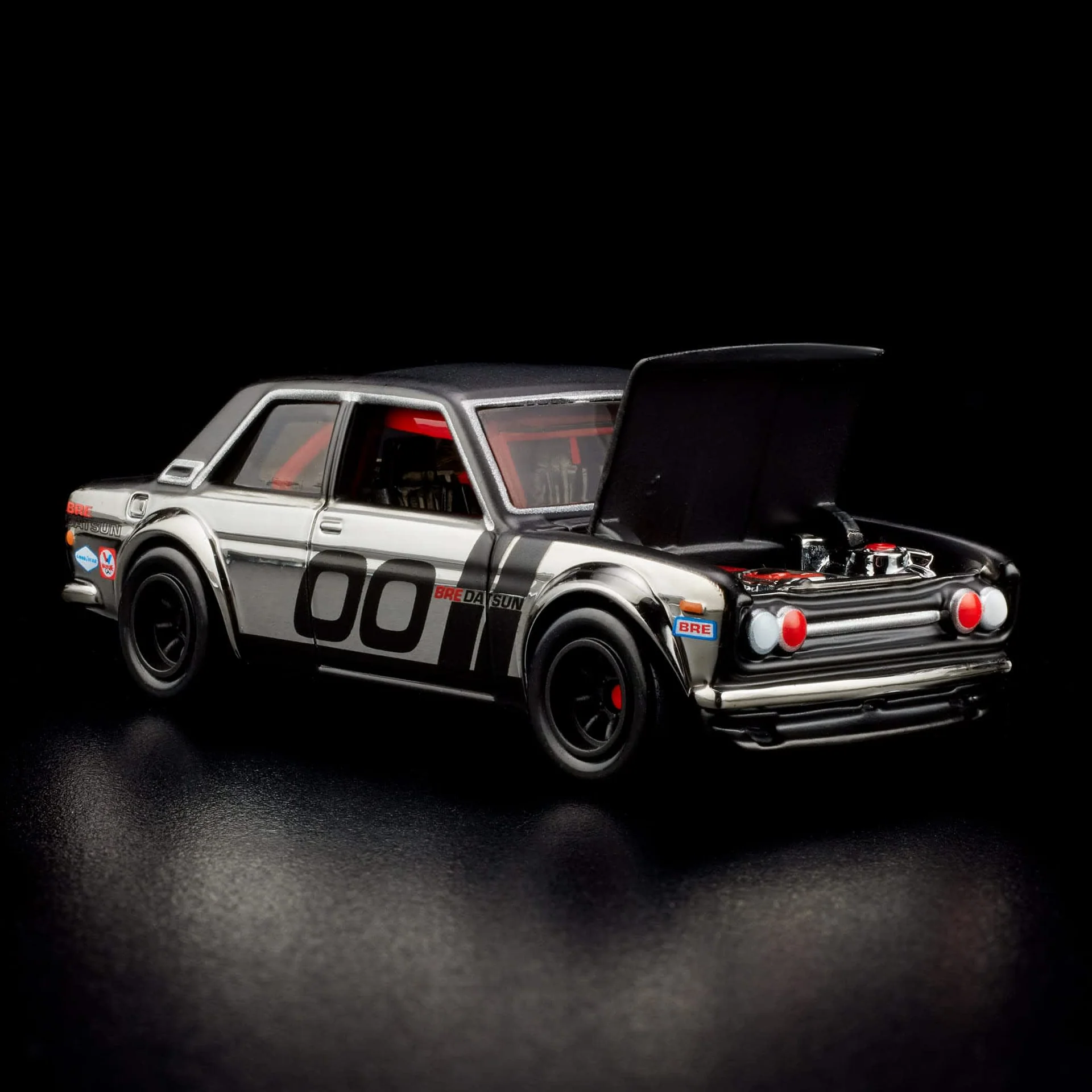 Hot Wheels ’71 BRE Datsun 510 2024 Black Chrome RLC BRE racing livery Hot Wheels RLC ’71 BRE Datsun 510 HWF23