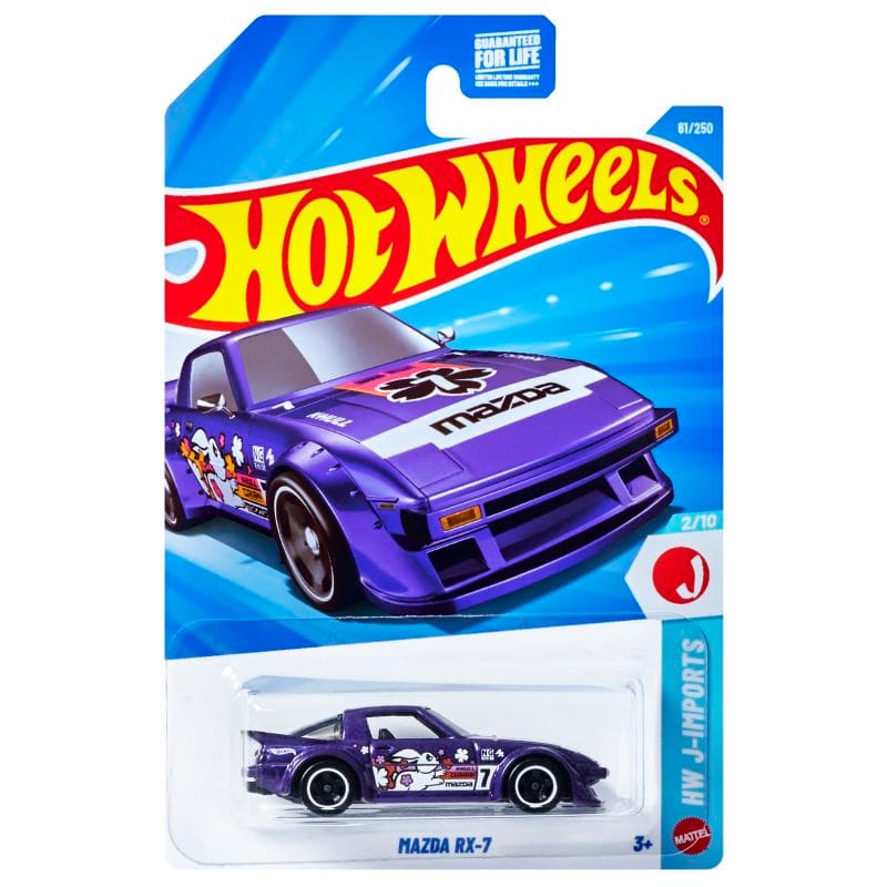 Hot Wheels Mazda RX-7 2026 HW J-Imports purple white hood stripe race graphics JJJ29