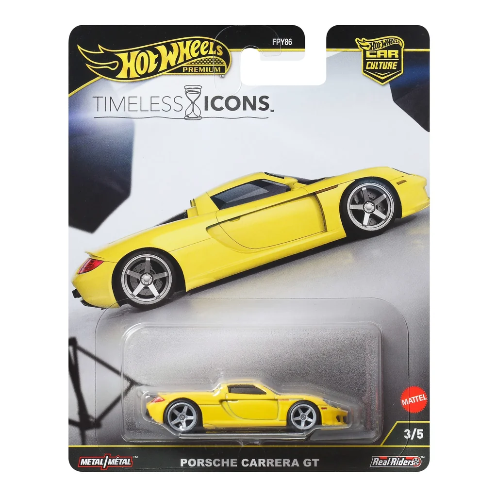 Hot Wheels Porsche Carrera GT, 2025 Timeless Icons, yellow Hot Wheels Porsche Carrera GT — Timeless Icons JBK91