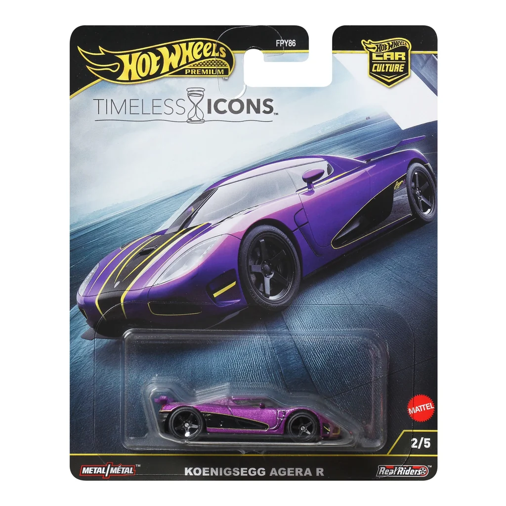 Hot Wheels Koenigsegg Agera R 2025 Timeless Icons pansy purple black yellow accents JBK93