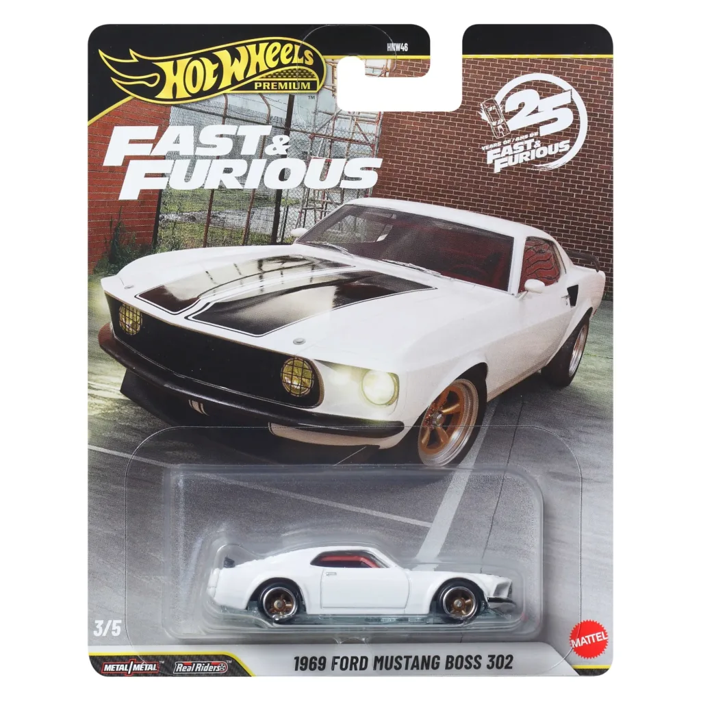 Hot Wheels 1969 Ford Mustang Boss 302 2026 Fast & Furious white black stripes Hot Wheels '69 Ford Mustang Boss 302 JHW72